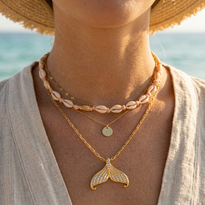 Ensemble de bijoux queue de sirène plaqué or avec collier et boucles d'oreilles en strass pour femmes, accessoires de mode pour soirée - Product Image 4