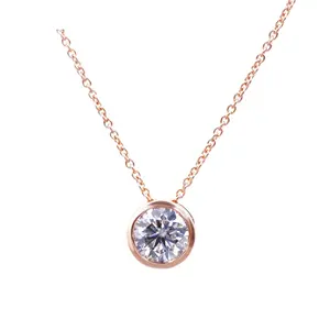 Tianyu customized 14k solid rose gold bezel set 2ct moissanite diamond solitaire engagement necklace jewelry