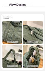 Vintage Washed Ladies' <b>Tote</b> <b>Canvas</b> Large Capacity Crossbody Bags Single Shoulder Handheld Bags Students Messenger Bags - Product Image 2