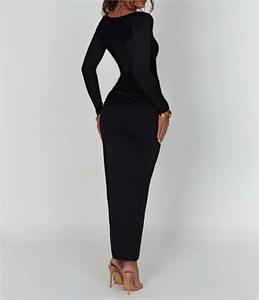 Elbise seksi mizaç kare yaka yarık uzun kollu tasarım uzun elbise - Product Image 3