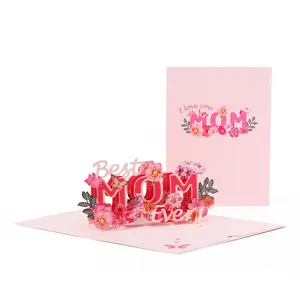 2024 Müttertag 3d Liebe Pop Up Grußkarten kundenspezifische Schachtel Geschenk für Rose Papier Blumen Karte SCHLUSSVERKAUF