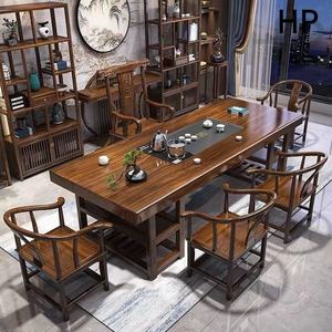 Table à thé rectangulaire haut de gamme en bois <span class=keywords><strong>massif</strong></span>, style chinois moderne, avec chaises, style plat, un ensemble avec tiroir pour usage domestique - Product Image 4