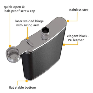 กระติกน้ำสุราพกพาขนาดเล็ก 8 ออนซ์ ทำจากหนัง PU สีดำ พร้อมกระบอกสแตนเลส เหมาะสำหรับเดินทางกลางแจ้ง - Product Image 3