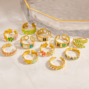 European Style Stainless Steel <b>Rings</b> For Women Flower Pattern 18k Gold Plated Colorful Jewelry Gift Fashion <b>Ring</b> Yiwu Origin - Product Image 1