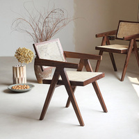 Chaise de restaurant en rotin de style Mid-Century Modern, chaise de salle à manger commerciale, siège en bois massif et cannage, fournisseur de mobilier de café