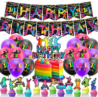 Décorations de fête d'anniversaire sur le thème du trampoline : drapeaux, bannières, guirlandes, décorations de cupcakes, décorations de gâteau, ballons en latex imprimés à l'hélium, fournitures cadeaux