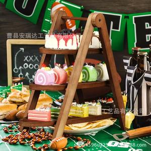 Wooden Three Tier Dessert Rack Foldable <b>Desktop</b> Cake Display Stand For Party - Product Image 1
