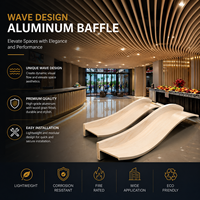 Plafond suspendu décoratif en aluminium ondulé à effet bois, en forme de U, pour bâtiment commercial