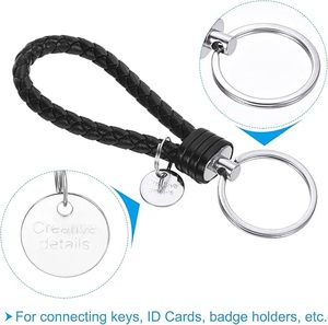 Porte-clés en cuir tressé, lanière de poignet en PU tissé inoxydable, accessoire pendentif pour clé de voiture, pour femmes et hommes, fait main par un créateur - Product Image 3
