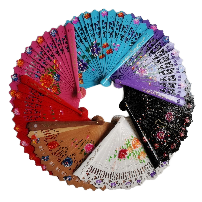 1PC Beautiful Silk Folding Fan Chinese Style Bamboo Hand Held Hollow Out Double-sided Dancing Fan Art Craft Gift Party Decor