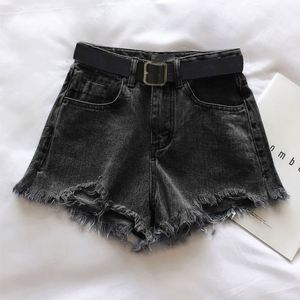 Pantalones cortos de mezclilla de verano para mujer, de cintura alta, corte en A, con borde sin rematar, efecto adelgazante, de pierna ancha que cubre la figura - Product Image 6