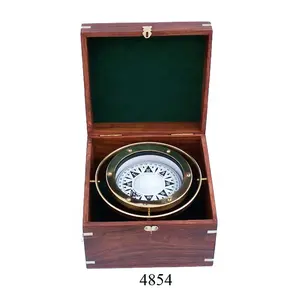 Nautical Gimble Compass With Wooden Box New Latest Design Brass Marine Compasses For Sale at low price