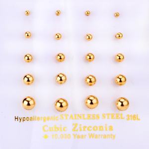 Boucles d'oreilles clous en acier doré, tailles mixtes 2-6mm, pour femmes, en acier chirurgical, vente en gros - Product Image 5