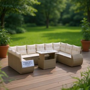 Ensemble de canapés de jardin beige en rotin, mobilier d'extérieur 6 places, design contemporain - Product Image 2