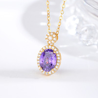 Kalung Perak Sterling S925 Zirkon Ungu Bentuk Bunga Es Telur Merpati untuk Pertunangan, Pernikahan, Pesta, Kalung Fashion Trendi Wanita, Liontin Berkilau
