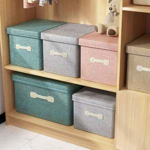<b>Large</b> Linen Fabric Foldable <b>Storage</b> Bins with Removable Lid and Handles - Product Image 4