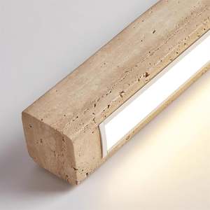 Lampada <span class=keywords><strong>a</strong></span> <span class=keywords><strong>Sospensione</strong></span> LED Nordica Wabi-sabi per Sala da Pranzo e Bar, in Travertino Naturale e Legno, Lampadario Lineare di Design - Product Image 3