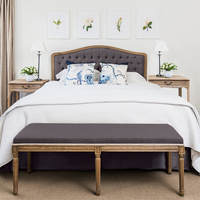 Tête de lit capitonnée en lin de style campagnard français, design à boutons, taille Queen/King, cadre en chêne, mobilier de chambre écologique