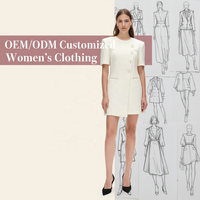 Robe mini élégante pour femme, blazer asymétrique à col rond et manches courtes, boutons sur le devant, poches plaquées, couleur crème, vente en gros sur mesure