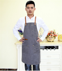 Delantal de algodón con pechera de tela vaquera, delantal de piel profesional de Chef <span class=keywords><strong>Barista</strong></span>'s Workshop BBQ negro - Product Image 4
