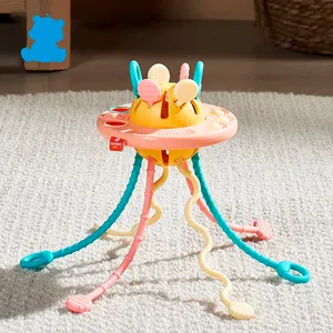 Montessori gıda sınıfı silikon çekme dize aktivite oyuncak bebek diş kaşıyıcı duyusal oyuncaklar bebekler için itme ve çekme oyuncaklar