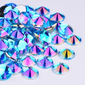 4Mm 5Mm 6Mm 10Mm 10 Warna Bulat Rivoli Akrilik Kristal Batu Bordiran Non Hotfix Berlian Imitasi Biru AB Pipih Rhinestone