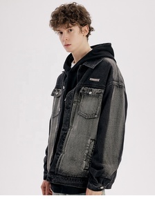 Chaqueta Vaquera Personalizada para <span class=keywords><strong>Hombre</strong></span>, Estilo Vintage, Negra, Lavada a la Piedra, Ropa Urbana, Chaqueta Vaquera Unisex, Gran Venta - Product Image 3