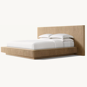 Letto <span class=keywords><strong>a</strong></span> pannello allungato Mulholland RH in rovere bianco massiccio intagliato, letto <span class=keywords><strong>a</strong></span> piattaforma King Size, mobili per camera da letto villa - Product Image 4