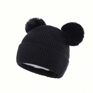 Gorro de Punto Cálido para Niños con 2 Pompones, Bordado 3D, Gorro de Invierno Informal para Niños y Bebés - Product Image 5