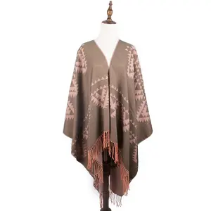 Этническая кашемировая шаль в стиле бохо, классическое зимнее пончо, кашемировая шаль с кисточками для женщин