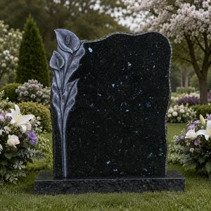 Lápida con Forma de Corazón y Alas de Ángel, Base de Granito Negro, Monumento Funerario de Estilo Europeo, Diseño Tradicional - Product Image 6