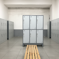 Armoire moderne à 6 portes coulissantes en métal gris clair, meuble de chambre à coucher durable pour étudiants, idéal pour le rangement des vêtements scolaires