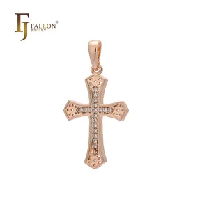 Joyería de moda FJ Fallon, colgante con brotes de Cruz maltesa latina, chapado en oro rosa con base de latón