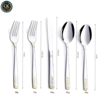 Ensemble de couverts de luxe Bada 5 pièces en acier inoxydable 201 poli miroir doré, résistant au lave-vaisselle, pour mariage