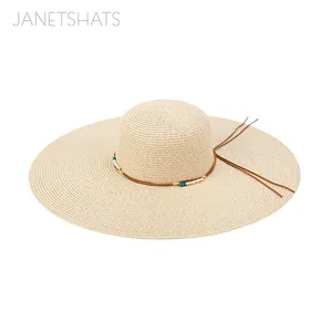 사용자 정의 피지 재미 플로피 태양 큰 나비 매듭 짚 대형 접이식 롤업 비치 캡 태양 여름 UV 보호 비치 모자