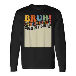 Camiseta de manga larga con estampado digital de cuello redondo unisex para niños, camiseta con estampado de 8º cumpleaños - Product Image 1