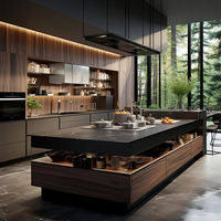 Ensemble de meubles de cuisine modulaire de luxe avec îlot, en matériaux HPL/HPDL modernes et personnalisés