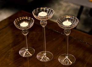 Tempat Lilin & Penyangga Bentuk Bunga Bergaris dari Kaca Borosilikat Gaya Nordik, Tiupan Tangan, Tahan Panas untuk Dekorasi Rumah - Product Image 5