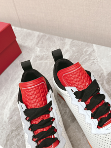 Baskets blanches et rouges respirantes en maille à lacets, chaussures décontractées contrastées pour hommes - Product Image 4