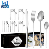 Ensemble de couverts 24 pièces en acier inoxydable, écologique, moderne et minimaliste, style occidental, pour cadeau, avec couteau, fourchette, cuillère et cuillère à dessert, modèle Knight transfrontalier