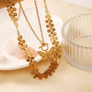 Collar de Moda Personalizado para Mujer, Chapado en Oro, Acero Inoxidable, Colgante de Mariposa, Collar de Varias Capas - Product Image 1