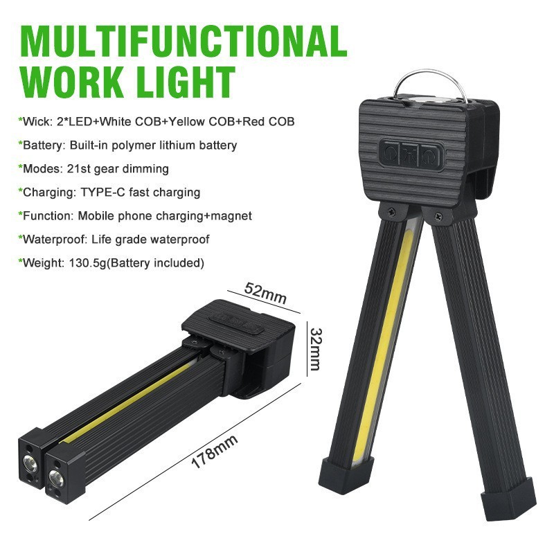 New Multi-functional COB Work Light LED Maintenance Lamp Magnet Featuring Cool White + Warm White + Light