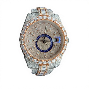 Iced 14K Rose Gold VVS Moissanite Diamond Chronograph <b>Watch</b> <b>Case</b> Glass Crystal Dial Stainless Steel Band 10 Bar Water Resistant - Product Image 1