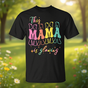 Camiseta con diseño multicolor de This Mama Is Glowing Mom para regalo del Día de la Madre - Product Image 3