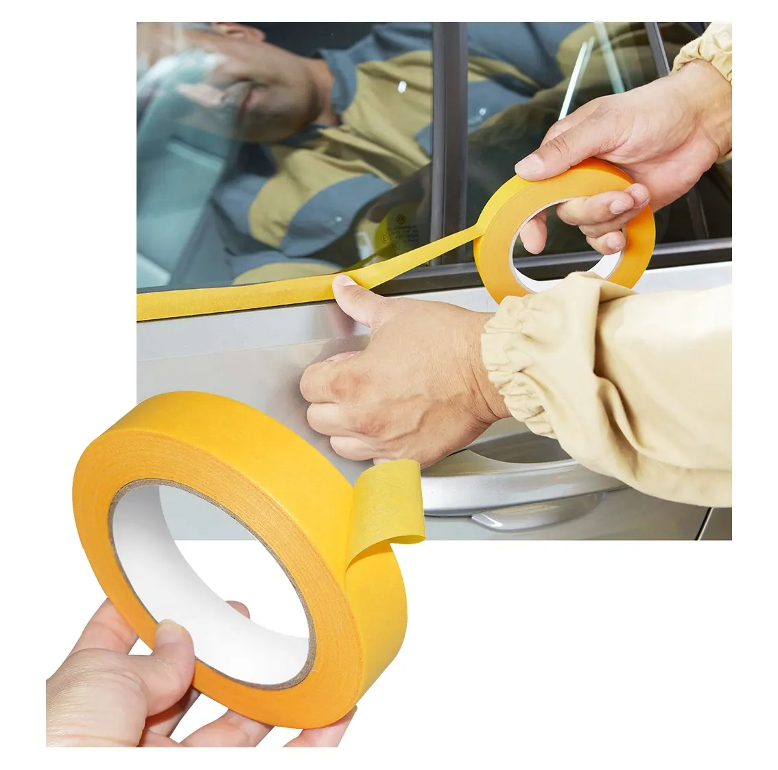 Autobody Body Shop Jumbo Roll crepe paper 48mm Yellow tape White Automotive Adhesive Car Masking Tape For Car Painting