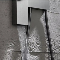 Ensemble de douche mural pour salle de bain, finition or rose, pistolet de douche gris anthracite, forme de projecteur rond ultra-fin, cuivre, design moderne et simple