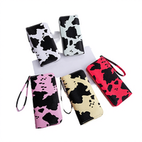 Tas Tangan Kulit PU Motif Sapi Tahan Air dengan Penutup Ritsleting, Lapisan Poliester, Kapasitas Besar, Dompet Panjang