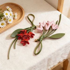 Artificial Osmanthus Flower <b>Bag</b> <b>Charm</b> Lightweight Keyring Hanging Pendant Decoration for Everyday Carry Soft PU Leather Keyring - Product Image 2