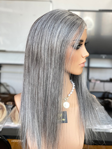100% Raw Human Hair Medical <b>Wig</b> Grey Color Swiss <b>Lace</b> With Thin Skin PU Full <b>Lace</b> <b>Wig</b> For Beauty Women - Product Image 6
