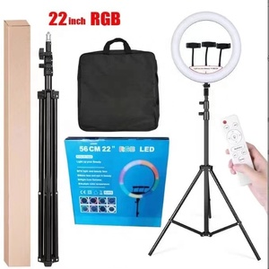Anneau lumineux LED RGB universel <span class=keywords><strong>de</strong></span> 54 cm avec 3 supports <span class=keywords><strong>de</strong></span> téléphone, télécommande <span class=keywords><strong>de</strong></span> luminosité, lumière <span class=keywords><strong>de</strong></span> remplissage <span class=keywords><strong>de</strong></span> 22 pouces pour YouTube, diffusion <span class=keywords><strong>en</strong></span> direct - Product Image 1
